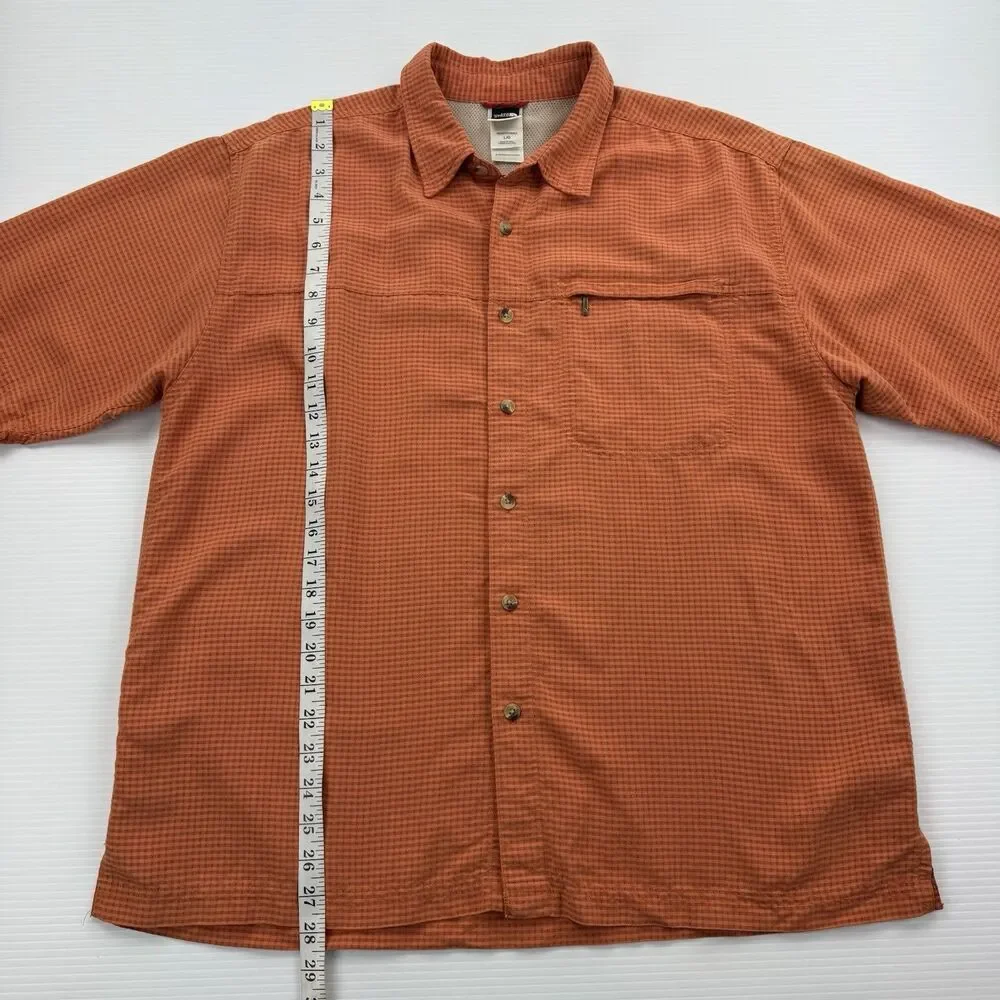 North Face Button Up Shirt Mens L Orange Hiking Outdoor Vent Short Sleeve